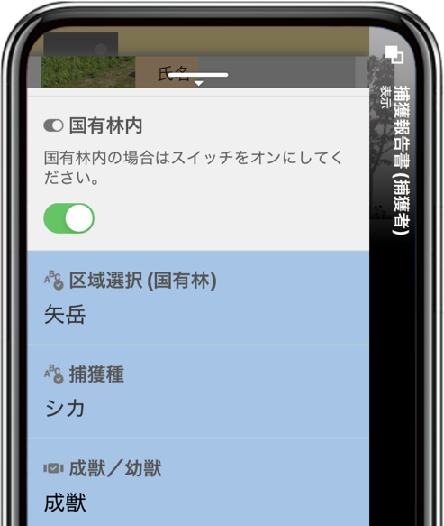 猟師画面：捕獲報告の入力