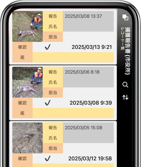 市職員画面：報告受理・確認